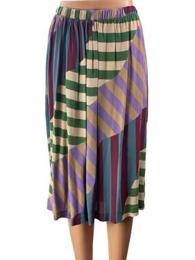 OBUS Women's Multicolor Abstract Geometric Patchwork Elastic Waist Midi Skirts 2